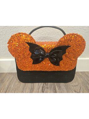 Orange Sequin Mickey Mouse Ears Bat Bow Handbag